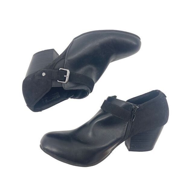 American Eagle Womens Ankle Boots 2.5" Block Heels Zipper Buckle Suede Black 9M - Picture 1 of 10